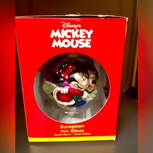 Vintage Disney Mickey Mouse Goofy Hand Blown Glass Christmas Tree Ornament 3 in